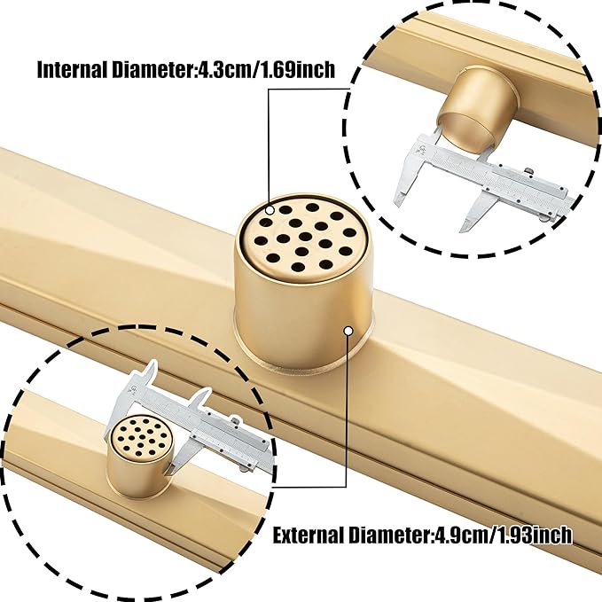 24 inch Linear Shower Drain with Removable Square Hole Panel by Using Brushed 304 Stainless Steel Process, Linear Drain Equipped with Adjustable Feet and Hair Strainer(Brushed Gold Color)
