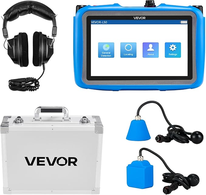 VEVOR Pipe Water Leak Detector for Indoors, 1Hz-10000Hz, 7" Touchscreen Plumbing Water Leakage Detection Locator with Horizontal & Vertical Sensors, Headphones, 8GB SD Card & Carry Case for Home Use