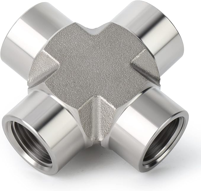 TAISHER 1PCS Forging of 304 Stainless Steel 4 Way Pipe Fittings, 1/8" x 1/8" x 1/8" x 1/8" NPT Female Pipe Fittings
