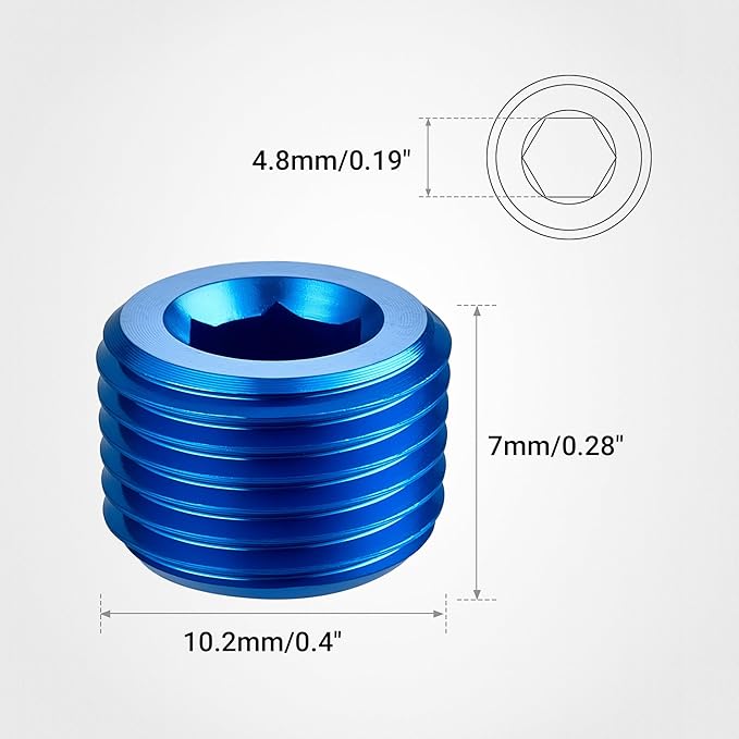 EVIL ENERGY 1/8" NPT Plugs Aluminum Socket Allen Head Blue, Pack of 2