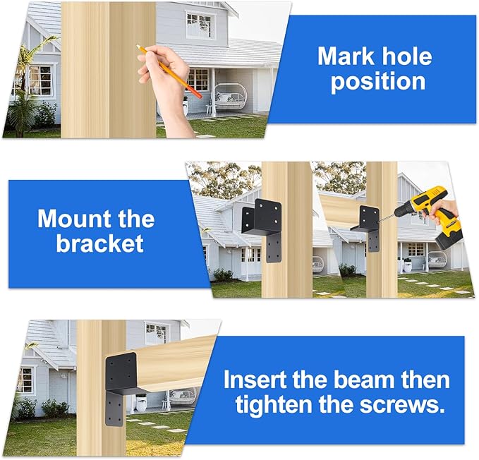 4 Pcs Joist Anchor Connector, Fit 4"x 4"Post, Roof Tie Header Hanger, Joint Post Cap, Truss to Beam Connector, Black Steel, Wall Mount, 4 Count