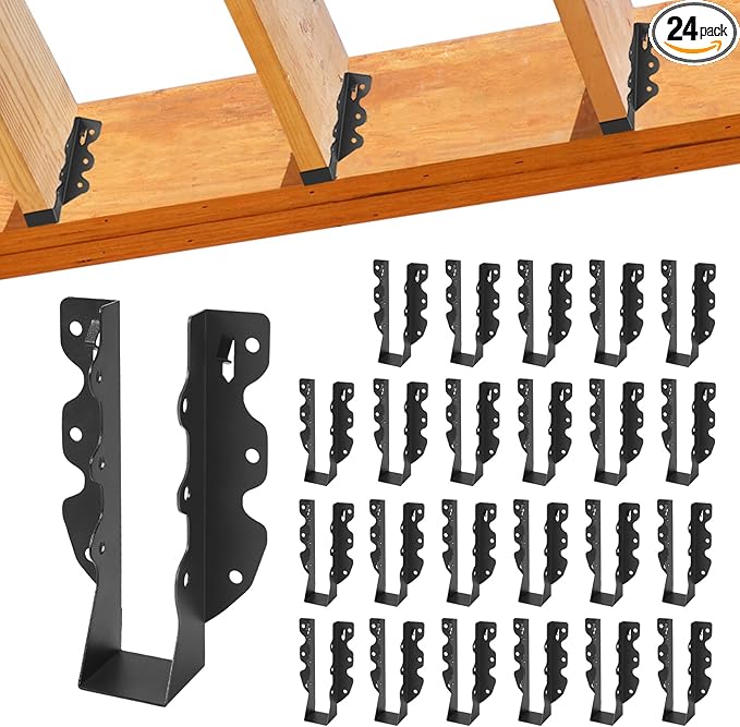 24 Pcs 2"x 8" Joist Hanger,Q235B Steel Face Mount Joist Hangers,Black Powder Coated Hurricane Ties for Rafter, Rafter Brackets for Floor, Deck and Ceiling Joists