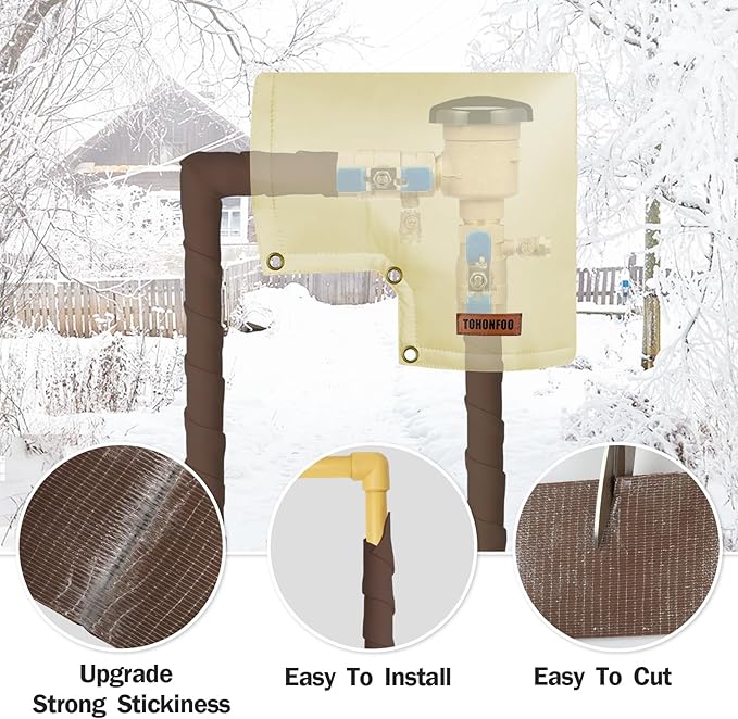 Pipe Insulation Tape, Outdoor Water Pipe Insulation Wrap, Foam Insulation Tape for Outdoor Pipes Winter Freeze Protection, Heat Tape for Water Pipes, Copper Pipes, PVC, AC Line, 2in x 15ft, Brown
