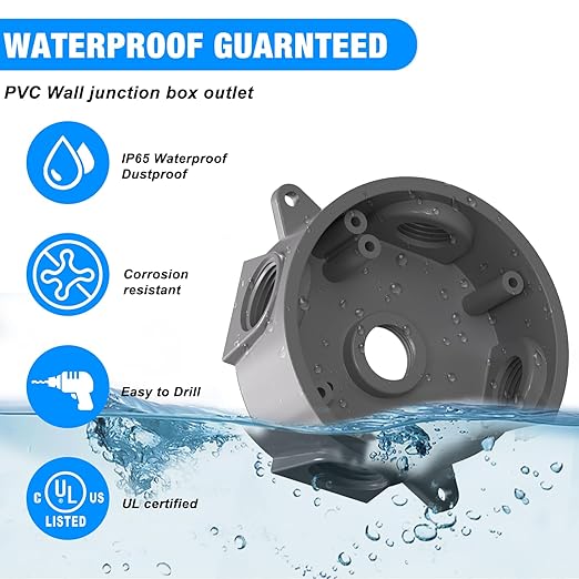 Weatherproof Round Electrical Outlet Box, 5 Hole-1/2 or 3/4 inElectrical Outlet Box for Engineered Solutions, UL Listed, Gray