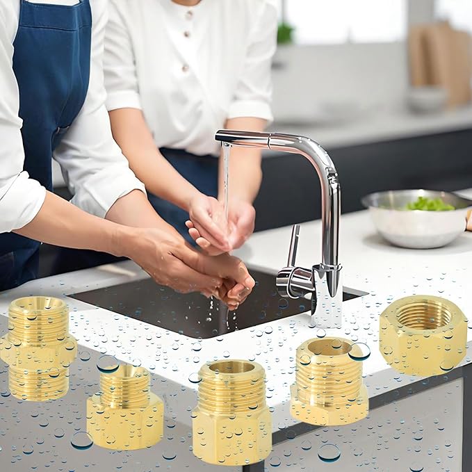 9/16" Female Thread × 3/8" Male Thread Extension Adapter, British-to-US Standard Brass Adapter Fitting. For angle valves, kitchen faucets, RV water pipe joints, radiator valves. 2PCS