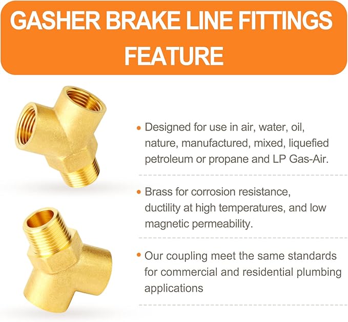 GASHER 5PCS Brass Pipe Fitting Male Branch Tee Y Adapter 1/4" NPT Female x 1/4" NPT Female x 1/4" NPT Male