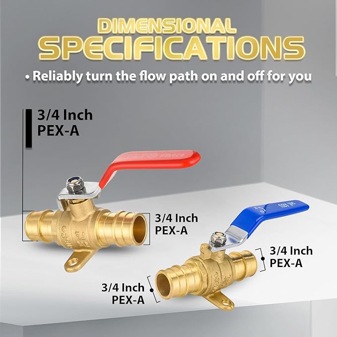 4-Pack Foskan Brass PEX-A Expansion Drop Ear Full Port Ball Valve, 3/4" Shut-off Valve for Hot and Cold Water Distribution(Blue and Red)