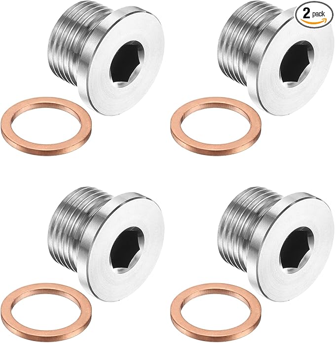PATIKIL 2 Pcs M18 x 1.5 Metric Pipe Plug Fitting, 304 Stainless Steel Internal Hex Head Socket Pipe Cap Adapter Connector with Copper Washer for Sealing Oil Gas Water