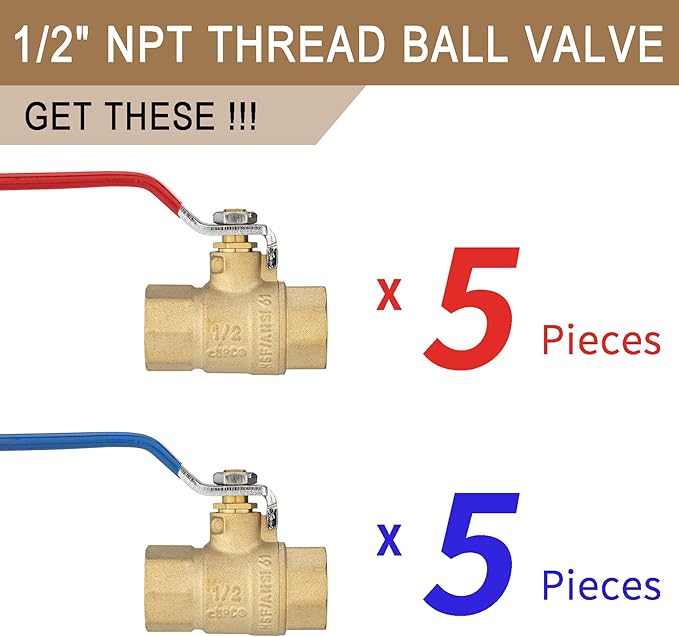 [10 Pieces] Lingmfg 1/2" NPT Thread Ball Valve Shut Off Valve LING-BV1-1/2FNPT-10