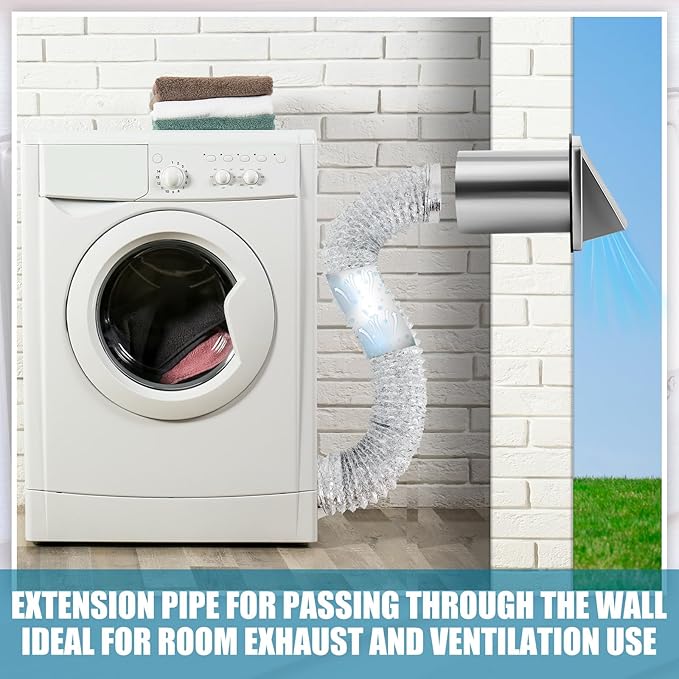 Gisafai 6" Outside Dryer Vent Cover for Exterior Walls Exhaust Vent Cap with Removable Extension Pipe Stainless Steel Hood Cushioned Non Return Flap with Sealing Gasket Grille Screen