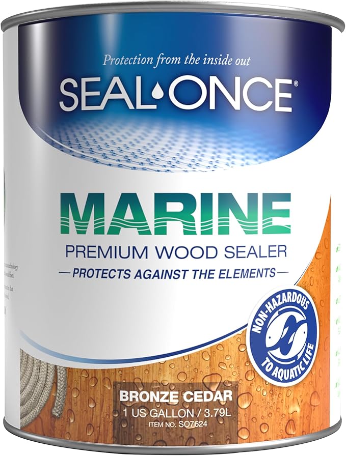 Seal-Once Marine Premium Wood Sealer - Waterproof Sealant - Wood Stain and Sealer in One - 1 Gallon & Bronze Cedar