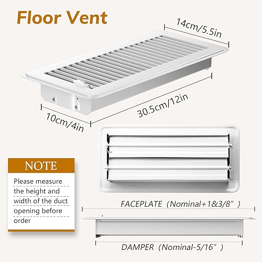 12Pcs Floor Vents Floor Registers 4x12 Inch, Heavy Duty Metal Hot Air Vent Covers 4x12 Inch with Rust-Proof Finish for Home Heater Floor Vent Grilles and Vents