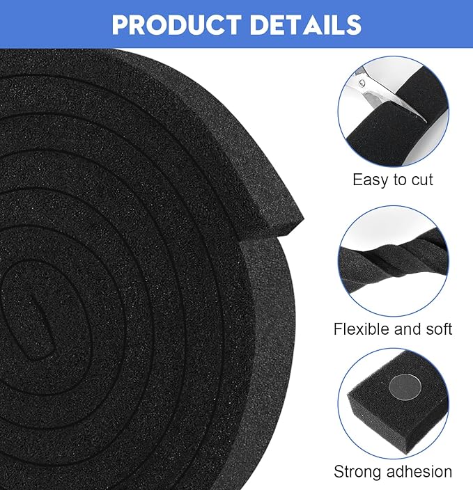 2 Rolls Air Conditioner Window Seal, 1''X2''X 6.5 Ft Non-Adhesive Foam with White Points, Air Conditioner Foam Insulation for Door/Window Seal, Total 13FT