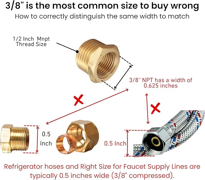 Brass Bushing Nipple, Reducing Nipple, Reducer Adapter, 1/4 Inch NPT x 3/8 Inch NPT Pipe, (6 Piece), Brass Extension Connectors, 0.625" OD × 0.5" ID