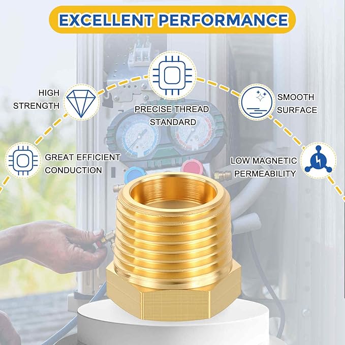 5 Pack Brass Pipe Fittings, 3/8" NPT Male to 1/8" NPT FeMale Brass Hex Bushing Reducer, Hose Tube Threaded Adapter for Air, Oil, LP