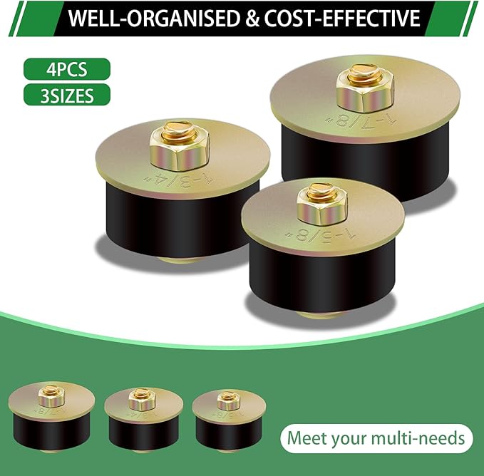 4pcs Expandable Freeze Rubber Plugs, 3 Sizes Automotive Rubber Expansion Freeze Plugs Fit Hole 1-5/8" 1-3/4" 1-7/8" (41mm - 50mm)