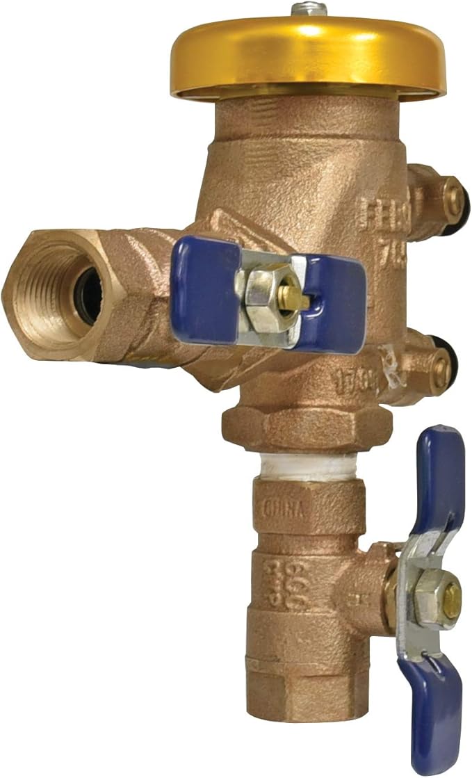 Febco 765 Series 1/2" Bronze Pressure Vacuum Breaker Backflow Preventer, Quarter Turn Shutoff, NPT Connections, Spring-Loaded Check Valves, Max Pressure 150 psi, Industrial Plant, Irrigation System
