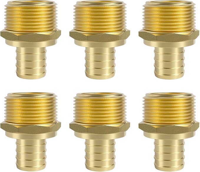SUNGATOR 6-Pack PEX 1" x 1" NPT Male Threaded Adapter Crimp Fitting, No Lead Brass
