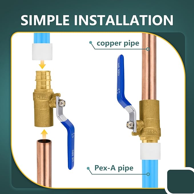 5 Pack Ball Valves, 3/4 Inch Pex A X 3/4 Inch Sweat Blue Shut Off Valve, No Lead Brass Full Port Pex Expansion Shut Off Ball Valve for Hot and Cold Water, ASTM F1960, NSF/ANSI 61 Certified