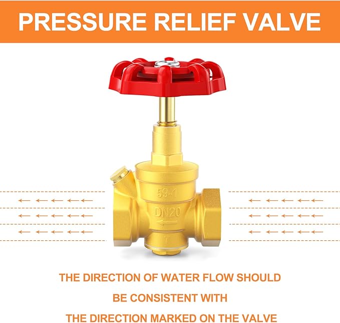 GASHER 3/4" Water Pressure Reducing Valve with Gauge Port 1/4", Brass Water pressure regulating valve for home