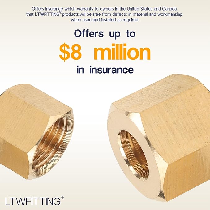 LTWFITTING 1/4-Inch Brass Compression Nut,Brass Compression Fitting(Pack of 25)