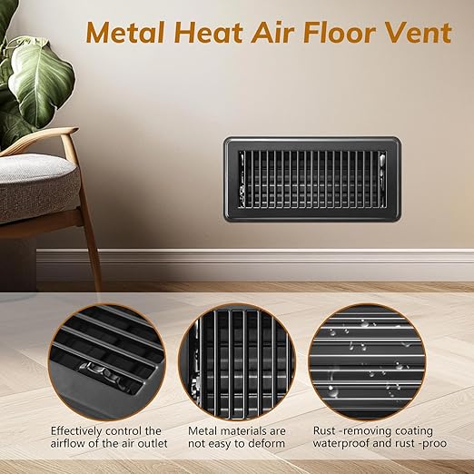8PCS Floor Vents Floor Registers 2x12 Inch, Heavy Duty Metal Hot Air Vent Covers 2x12 Inch with Rust-Proof Finish for Home Heater Floor Vent Grilles and Vents