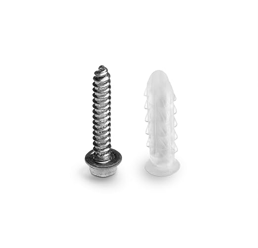 THE CIMPLE CO Ribbed Plastic Conical Anchors and Screws - for Concrete, Stucco, Brick, Drywall, and Similar - Kit of 10 Screws, and 10 Anchors