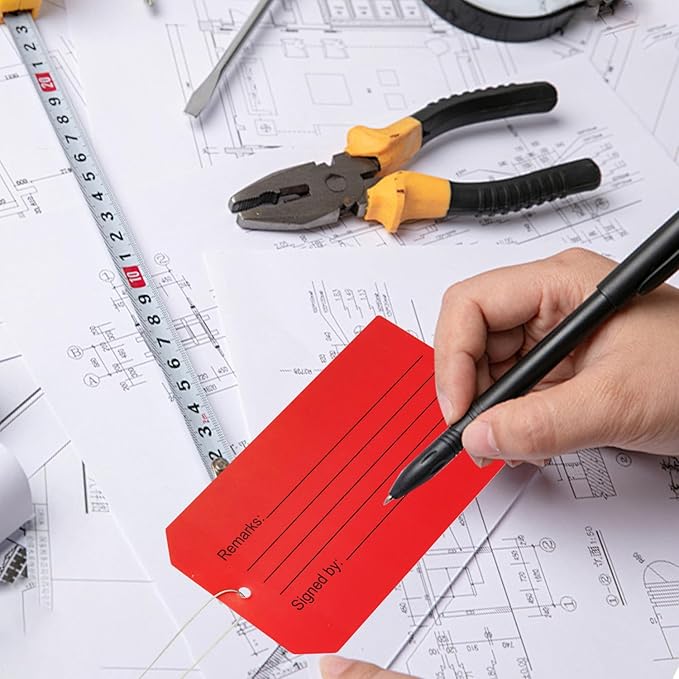 100 pcs Repair Require Tagswith Pre-Attach Wire,PVC Plastic Maintenance Required Tags