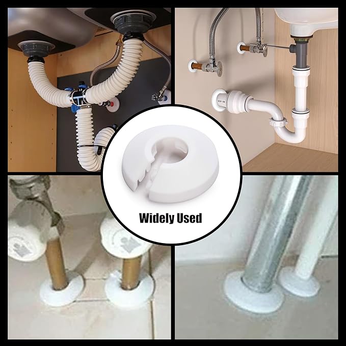 8Pcs Fit 1/2 Inch Flange Water Pipe Cover Decoration 16mm(5/8") Plastic PP escutcheon plate 1/2 inch Cover for Wall Pipe Tube Decoration (white)