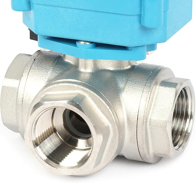 U.S. Solid 3/4" 3 Way Stainless Steel Motorized Ball Valve L Type AC/DC9-24V, Water Shutoff Valve with Manual Function, Standard Port