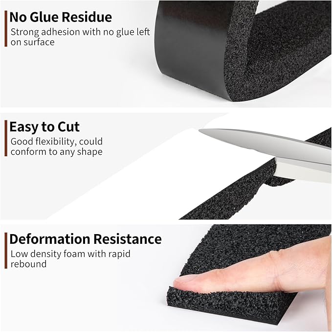 Yotache Open Cell Foam Air Conditioner Weather-Strip Seal Tape 2"x1", Thick Adhesive with High Resilience Foam Cushion Strip, 6.5 Feet Long