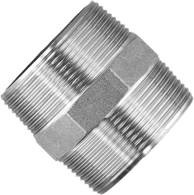 Hex Nipple 2 Inch Male to 2 Inch Male Threaded Pipe Fitting, 304 Stainless Steel Plumbing Connector for Home & Garden, 150 PSI Working Pressure