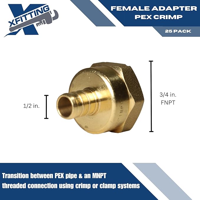 XFITTING 1/2 inch Pex x 3/4 inch Female NPT Adapter, 23-4-4=2X, 2 Pieces