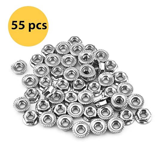 55 Pack M6 Serrated Flange Hex Nuts, M6-1mm Hexagon Flange Nuts, 304 Stainless Steel, Metric Nuts Fasteners, Locknuts Replacement Nut with Plastic Case for DIY Home Mechanism
