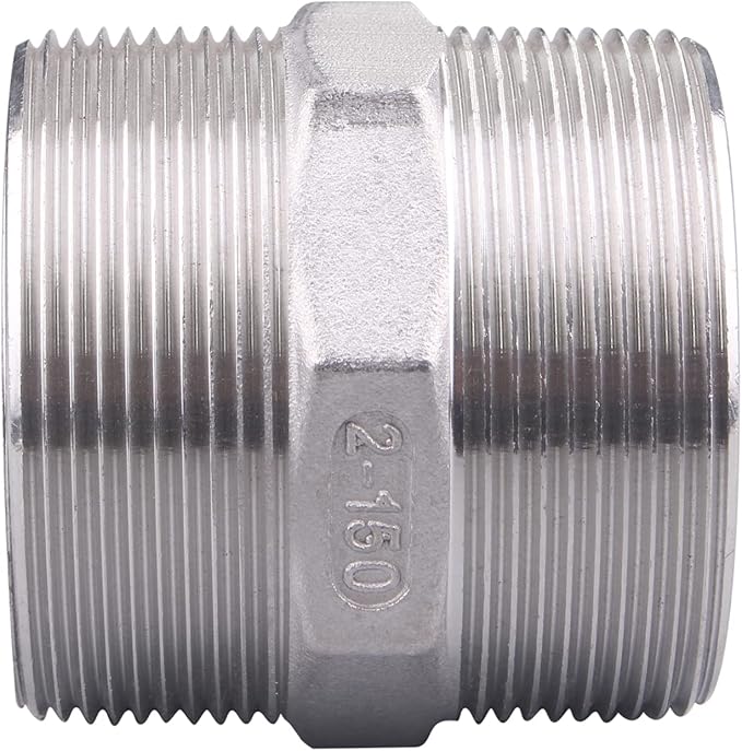 Hex Nipple 2" Male Pipe - Stainless Steel 304 NPT Threaded Adapter Pipe Fitting for connector line gas garden water coupling