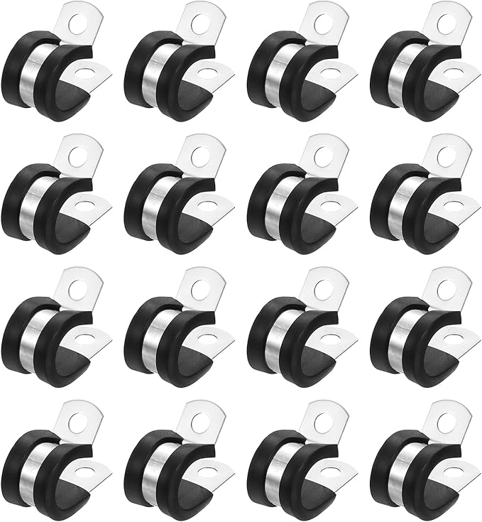 uxcell 1/2"(14mm) Cable Clamp, 304 Stainless Steel Rubber Cushioned Insulated R Shape Metal Clamp Tube Holder for Pipe Hose Wire Cord Installation 18Pcs