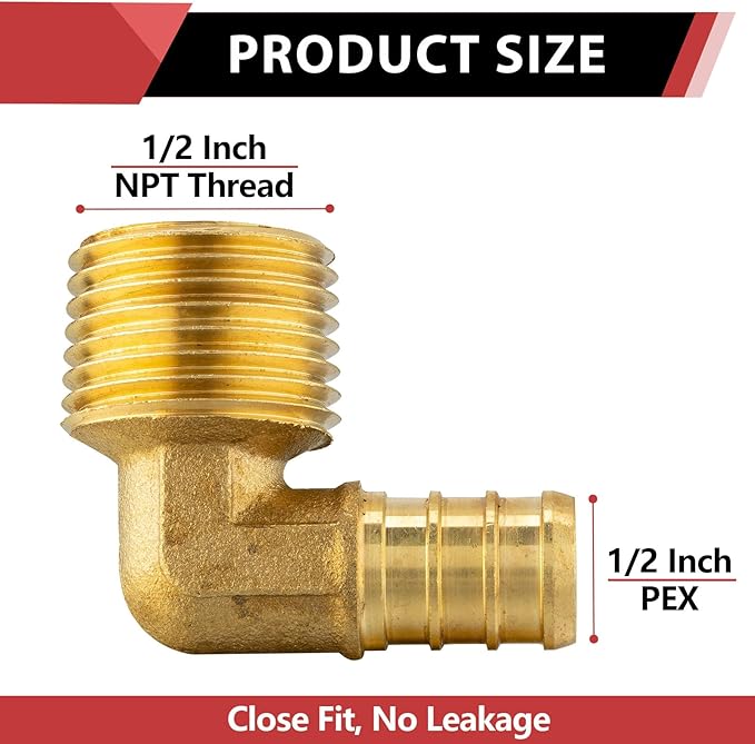 (Pack of 5) EFIELD Pex 1/2"x 1/2" Male Threaded NPT Elbow Barb Crimp Brass Fittings,(PEX1807096-5PCS)