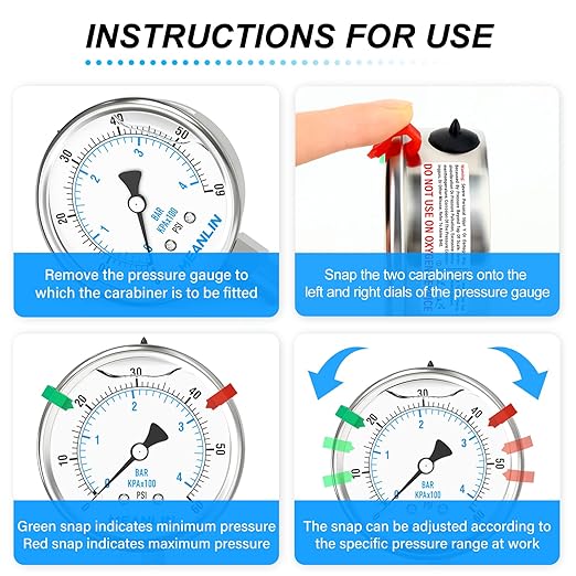 MEANLIN MEASURE 0~60Psi Liquid Filled Pressure Gauge Stainless Steel 2.5" FACE DIAL 1/4" NPT 316 Stainless Steel Joint for Pool Filter Pump Water Oil Air Compressor Lower Mount, with 2PCS Snaps