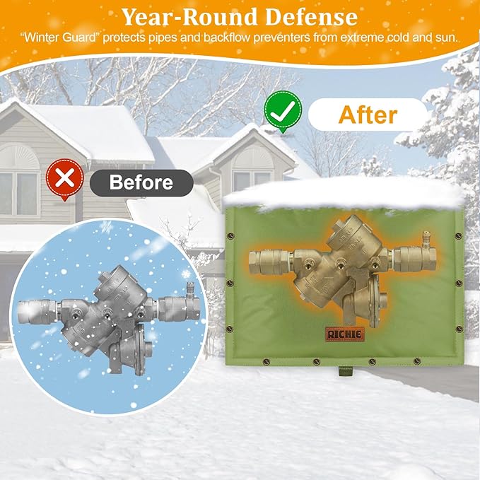 Backflow Preventer Insulated Cover (5°F) for Winter Freeze Protection, 21"W x 16"H Thickened Pressure Reducing Value & Well Pump Cover, Outdoor Waterproof Insulation Pouch for Sprinkler Valve, Green
