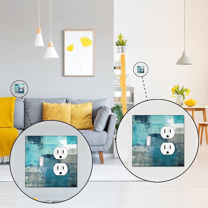 Turquoise Grey Light Switch Cover 2 Gang Outlet/Toggle Decorative Wall Switch Plates Abstract Art Wallplates Outlets Cover for Kitchen Bedroom Decor
