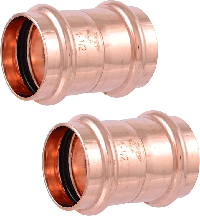 SharkBite 1-1/2 Inch Coupling, Copper Press Plumbing Fitting, Pack of 2, UPR0141X2