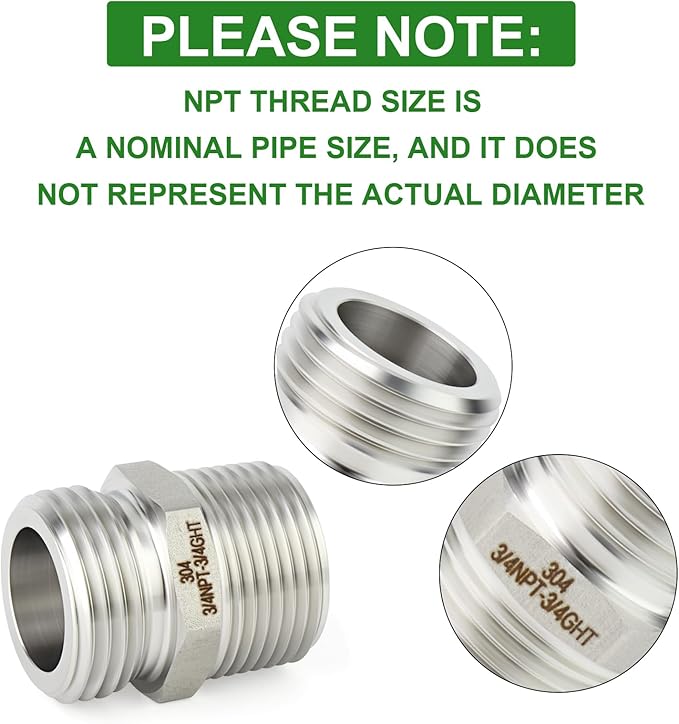 TAISHER 2PCS 304 Stainless Steel Garden Hose Adapter, 3/4" GHT Male x 3/4" NPT Male Garden Hose Connector with Washers
