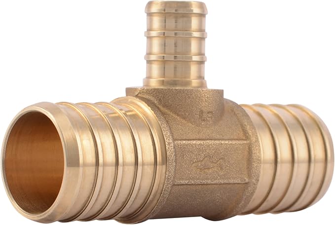 SharkBite 1 Inch x 1 Inch x 1/2 Inch Crimp Reducing Tee, Brass Plumbing Fitting, PEX Pipe, PE-RT, UC415LFA