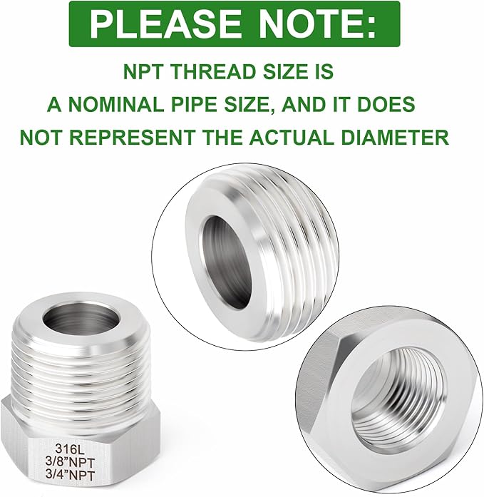 TAISHER 5PCS Forging of 316L Stainless Steel Reducer Hex Bushing, 3/4" Male NPT to 3/8" Female NPT, Reducing Forging Pipe Adapter Fitting
