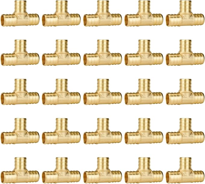 SUNGATOR 25-Pack 3/4" Pex Tee, No Lead Brass, 3/4 Inch Pex T Fittings