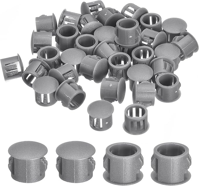 uxcell 38Pcs 11mm(7/16") Nylon Hole Plugs, Flush Type Panel Round Snap in Fastener Knockout Locking Plugs for Furniture Insert End Caps Panels, Gray