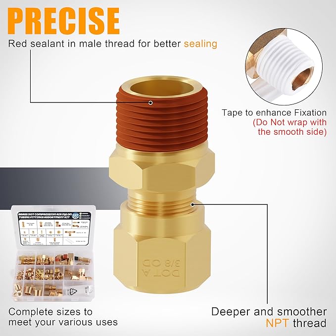 137Pcs Brass DOT Air Brake Line Fittings Assortment Kit,1/4" 1/8" 3/8" 1/2" Compression Air Nylon Tubing Fitting Assortment Repair Kits for Truck or Industrial Air System