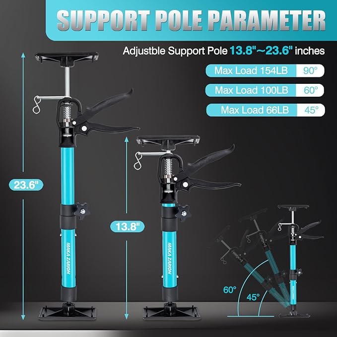 Steel Cabinet Jacks for Installing Cabinets, 3rd Hand Support System Load 154LB, Adjustable Support Pole Jack 13.8-23.6 in, Perfect for Cabinet Lift Installation Tools, Quick Support Rod, 2-Pack
