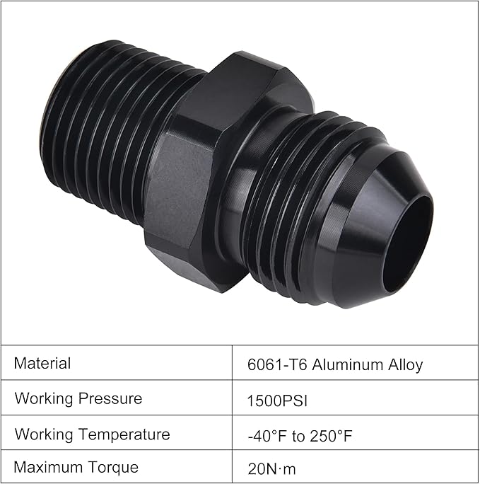 EVIL ENERGY 10AN Male Flare to 3/8" NPT Pipe Fitting Adapter Aluminum Straight Black 4PCS
