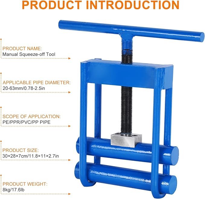JIAWANSHUN Gas Pipe Squeeze-off tool, Shut Off Tool for 1/2-2.5in PE/PPR/PVC Plastic Water Pipe, Screw Compressor Clamp, Pipe blocker, Hose Pinch Off Pliers